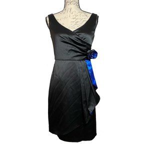 Spiegel Sheath Stretch V-neck Pleated Dress Pencil Dress Size 2 Black Blue